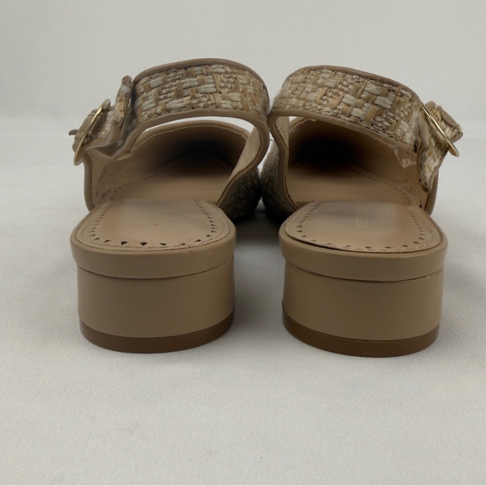 Chic Beige Woven Slingback Heels Pointed Toe Block Heel Sz 8.5 - Picture 5 of 12